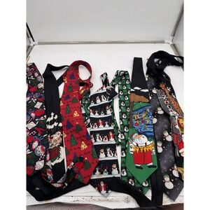 Lot of 8 Christmas Men's Ties , Santa, Snowmen, Hot Sauce All Different Funny